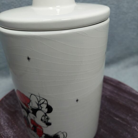 Disney Holiday Ceramic Jar With Lid Featuring Mickey & Minnie Mouse Design Zrike - Picture 2 of 13